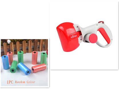 Red and white pet leash holder with colorful plastic loops on a white background