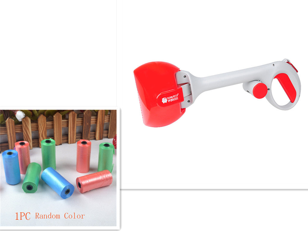 Red and white tool with a white background, accompanied by colorful cylindrical objects.