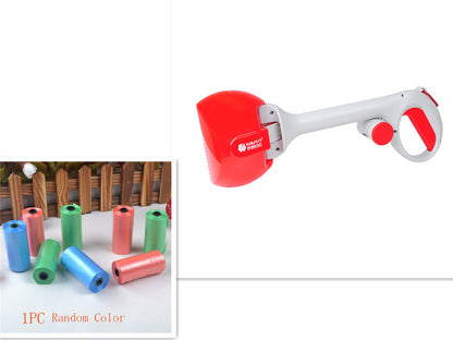 Red and white tool with a white background, accompanied by colorful cylindrical objects.