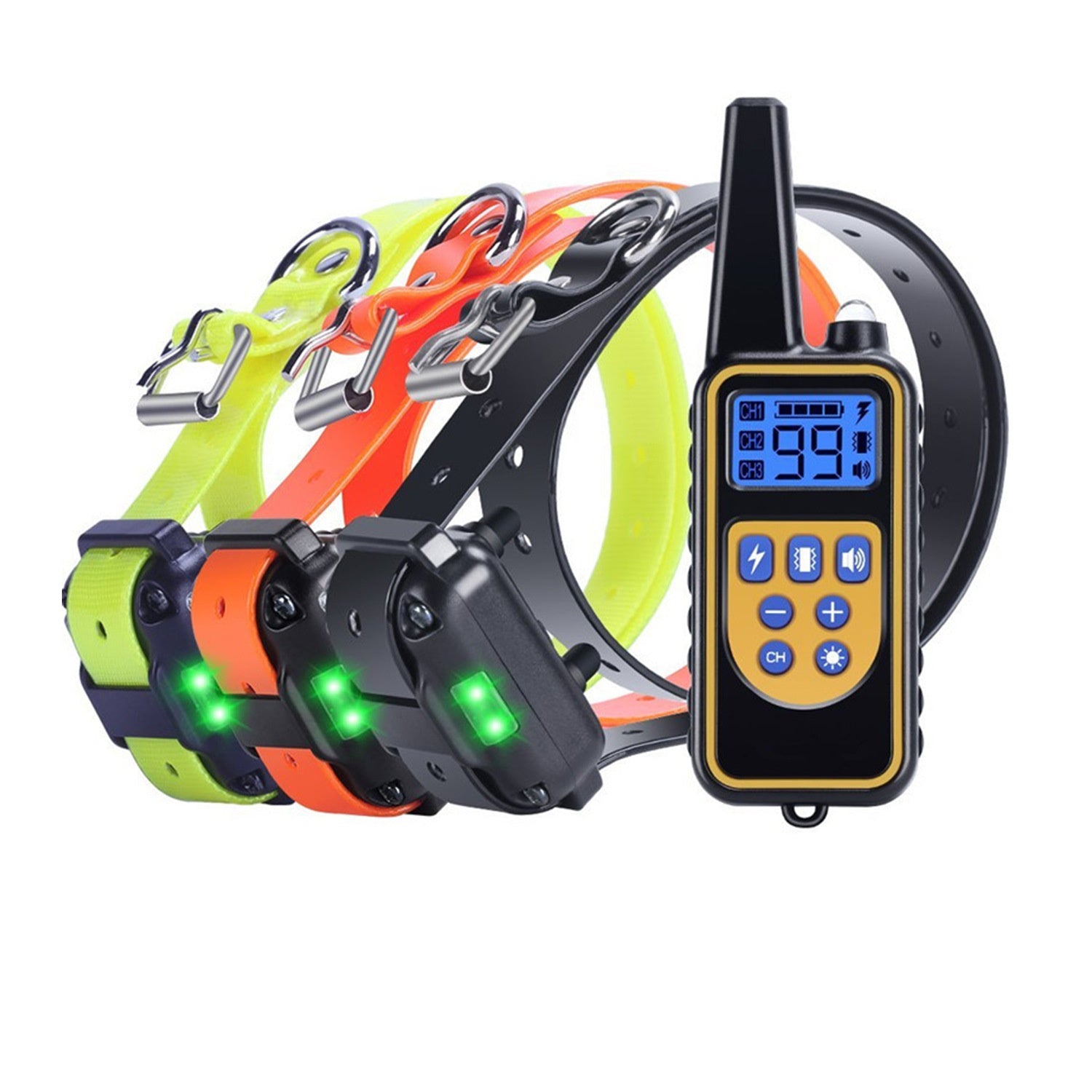 Dog training collars with a remote control on a white background