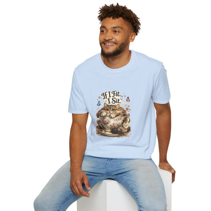 If I Fit... I Sit.™ Coffee Cup Cat Shirt | Funny Coffee Lover Kitty Tee | Cute Cat Lover Gift