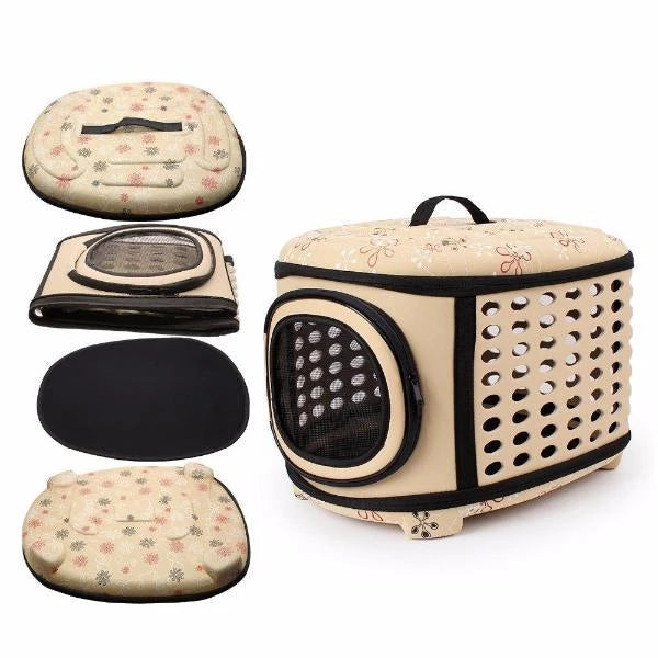 Pet carrier with floral design on a white background