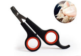 Pet nail clippers with a close-up inset of a pet's paw on a white background