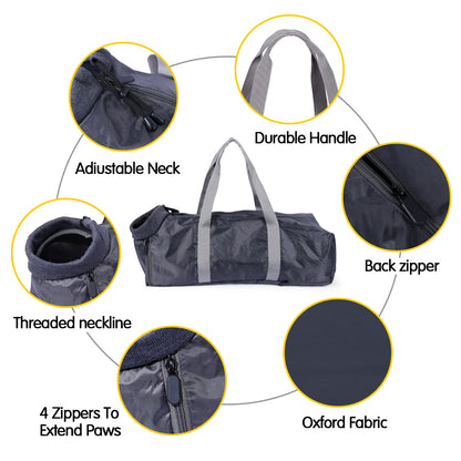 Gray pet carrier with features highlighted on a white background