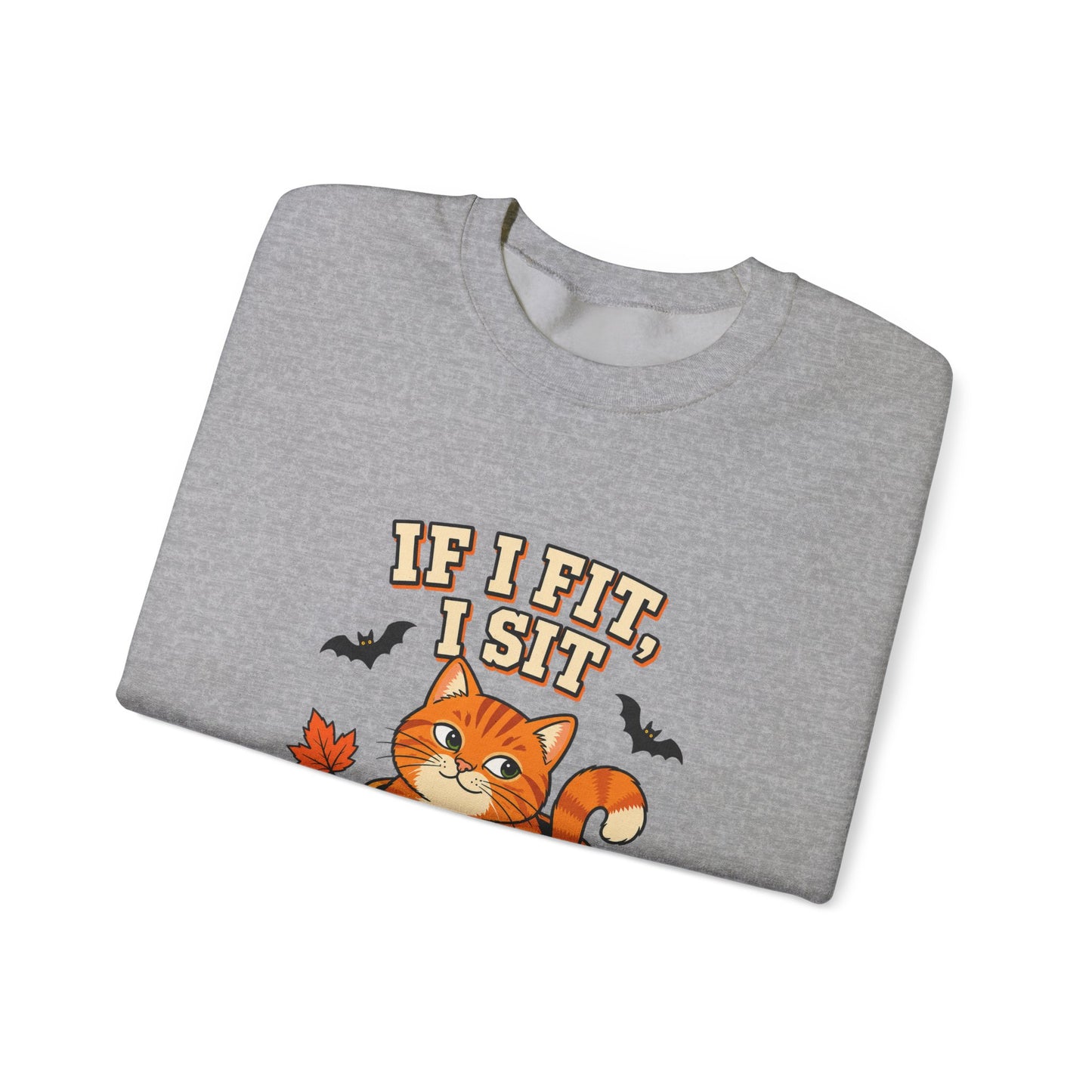 If I Fit, I Sit Halloween Cat Sweatshirt – Pumpkin Cat Crewneck