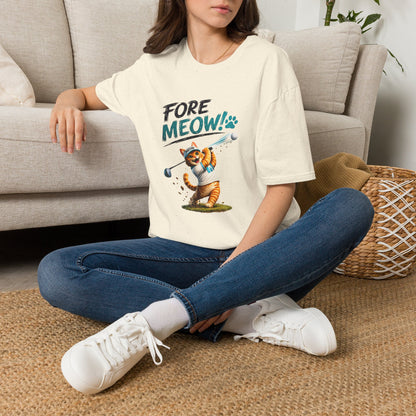 Fore Meow funny cat golf T-shirt – Natural
