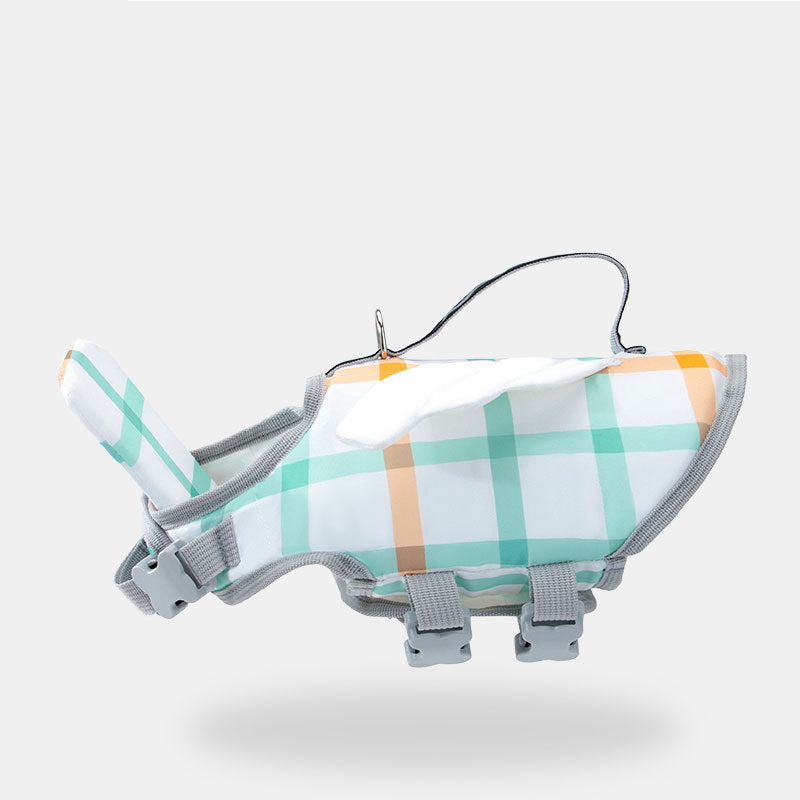 Dog harness with plaid pattern on a white background