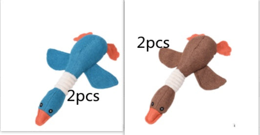 Two blue and brown dog toys with text indicating quantity on a white background
