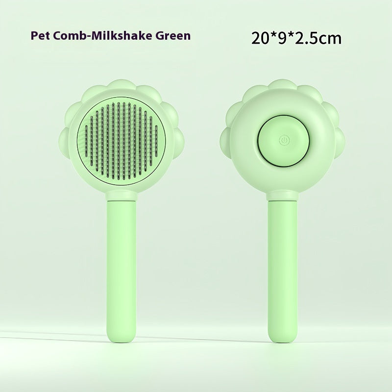 Pet comb in milkshake green color with size specifications on a light green background