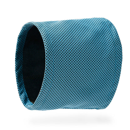 Blue cylindrical mesh object on a white background