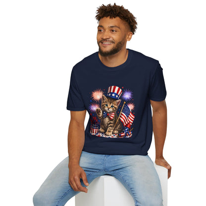 Man wearing a navy blue t-shirt with 'Tight Lines & Good Times' graphic design on a white background