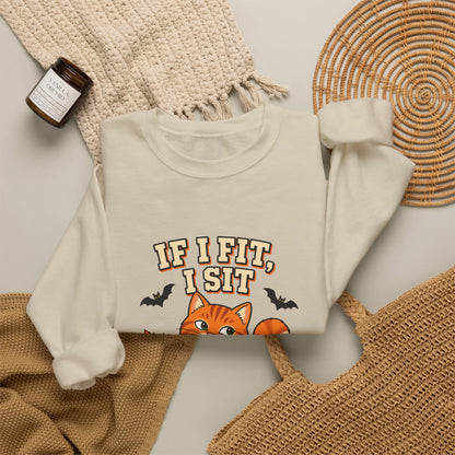 If I Fit, I Sit Halloween Cat Sweatshirt – Pumpkin Cat Crewneck