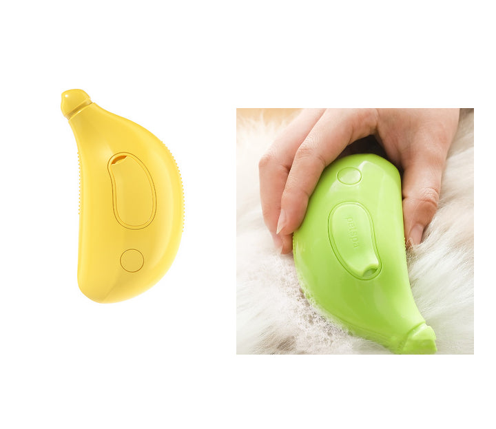 Two handheld devices resembling bananas, one yellow and one green, being used on a white surface.