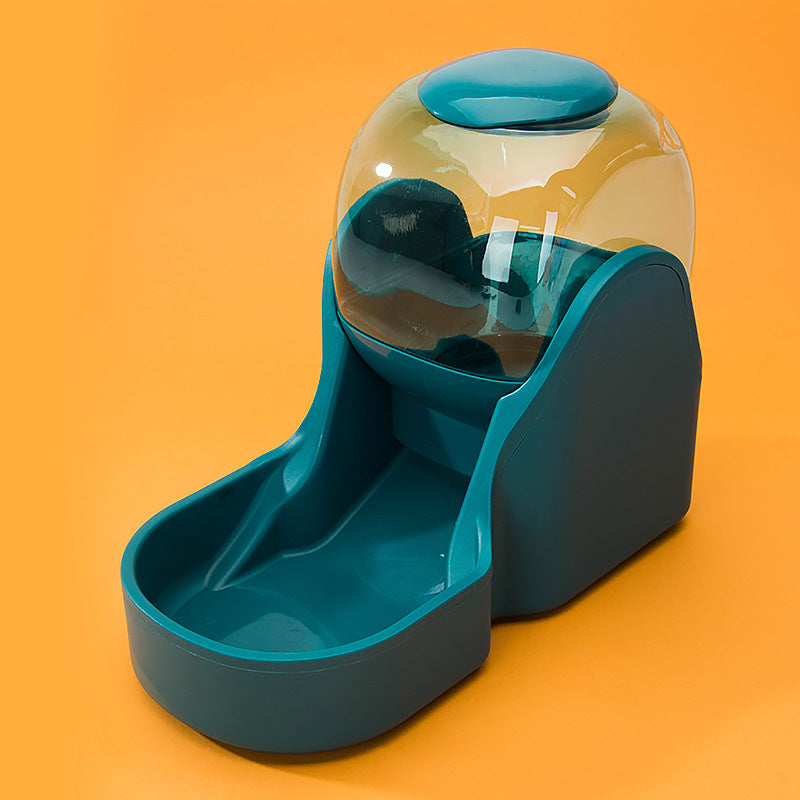 Blue pet feeder on an orange background