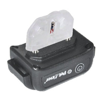 Petainer device with a clear cover on a white background