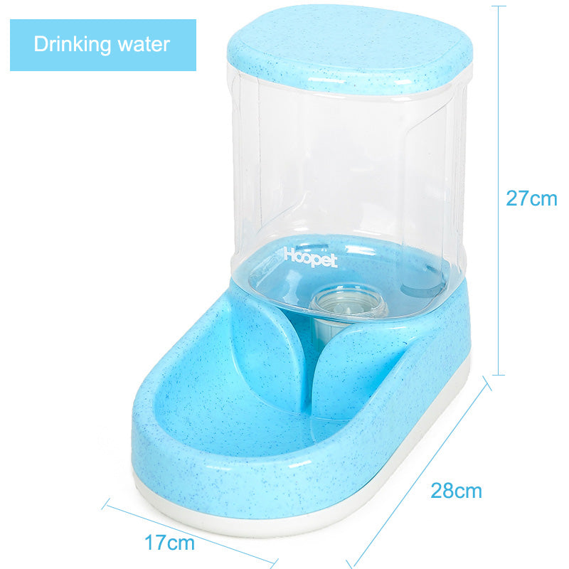 Blue pet water fountain with dimensions on a white background