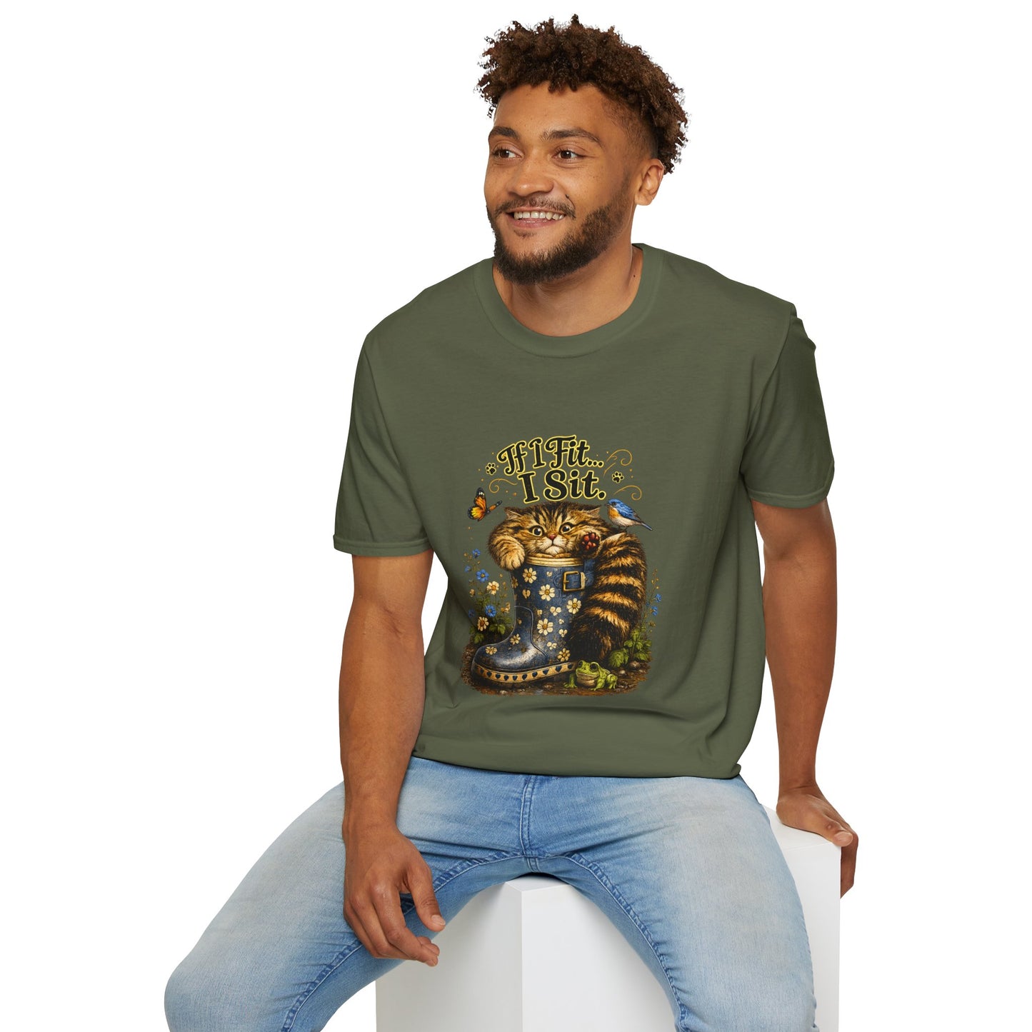If I Fit... I Sit | Rain Boot Cat Shirt | Funny Kitty Tee | Cute Cat Lover Gift