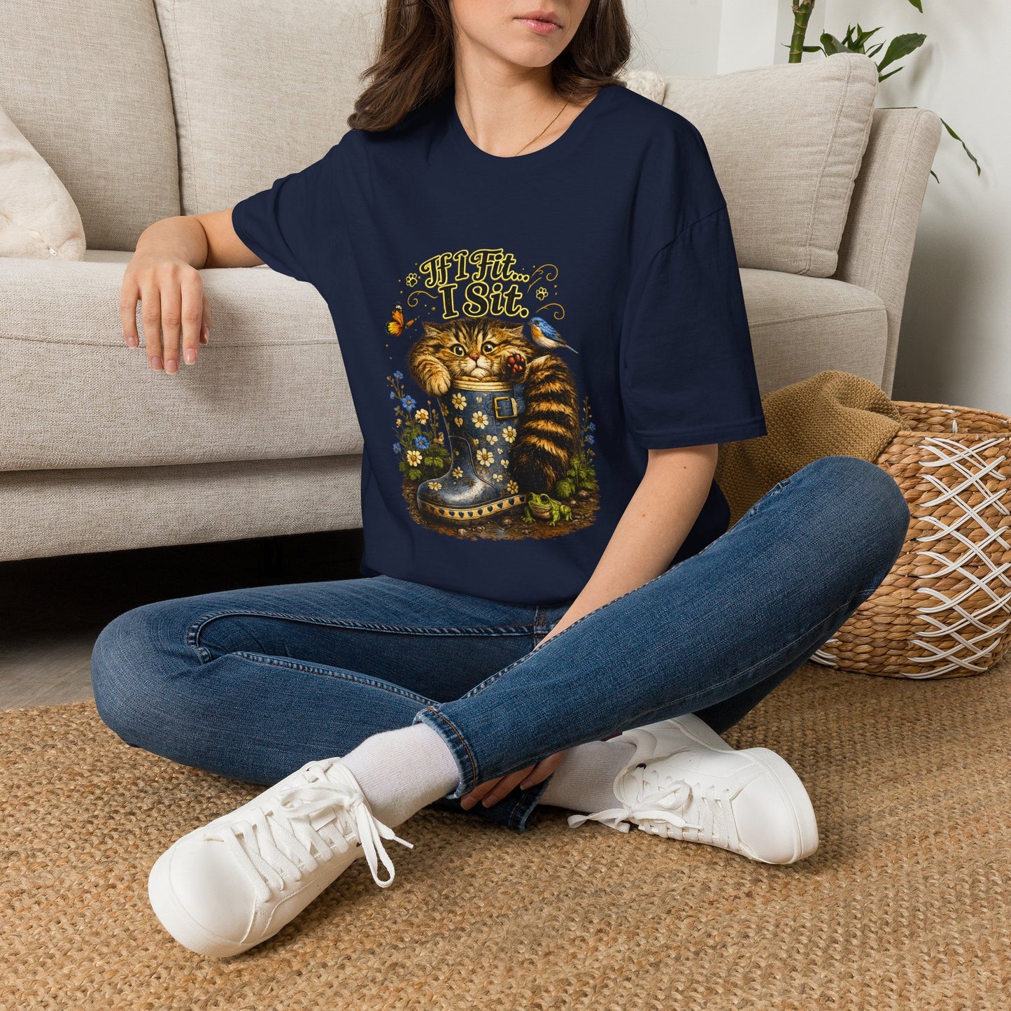 If I Fit... I Sit | Rain Boot Cat Shirt | Funny Kitty Tee | Cute Cat Lover Gift