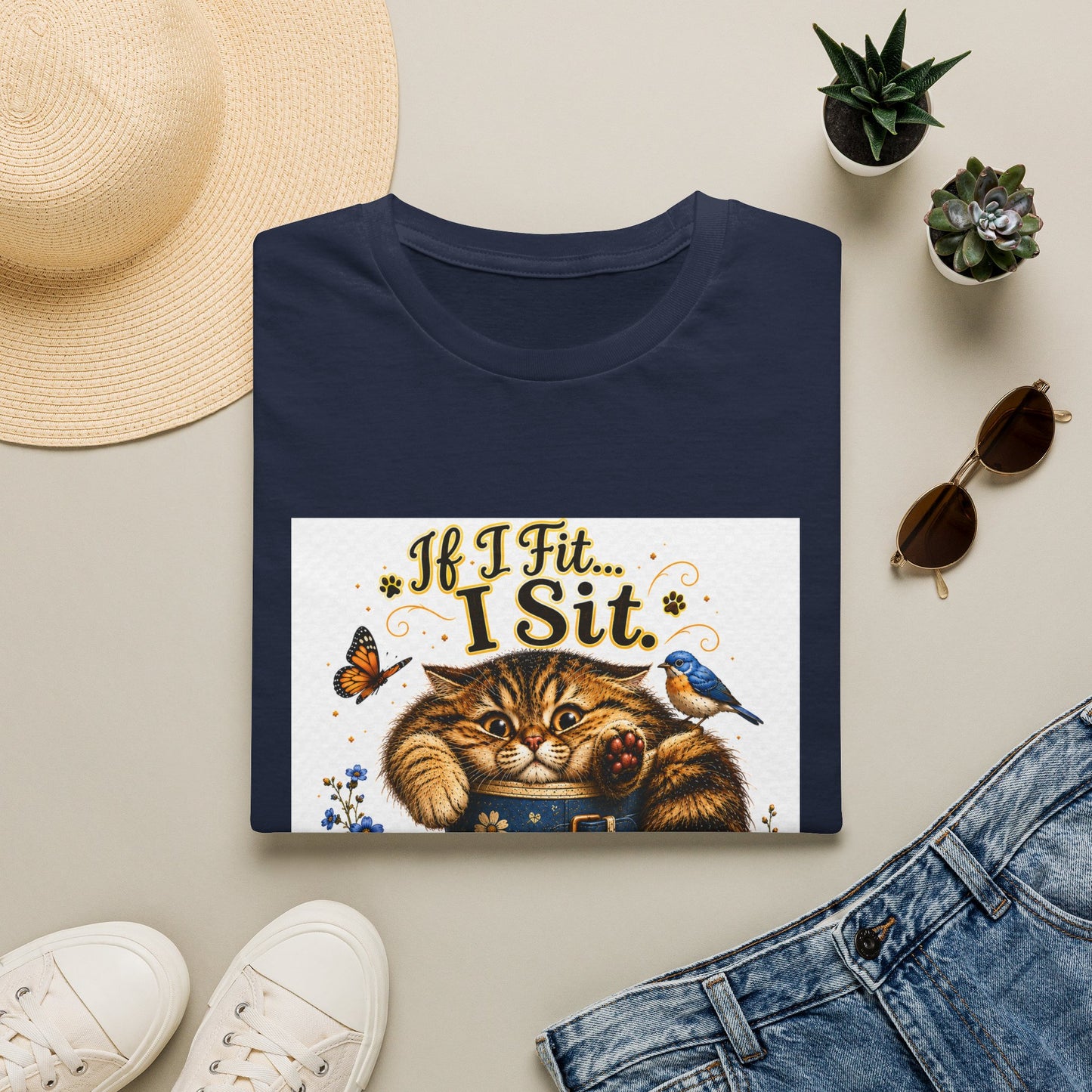 If I Fit... I Sit | Rain Boot Cat Shirt | Funny Gardening Kitty Tee | Cute Cat Lover Gif