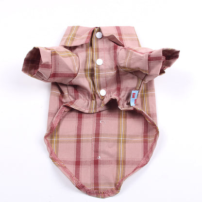 Plaid dog shirt with buttons on a white background