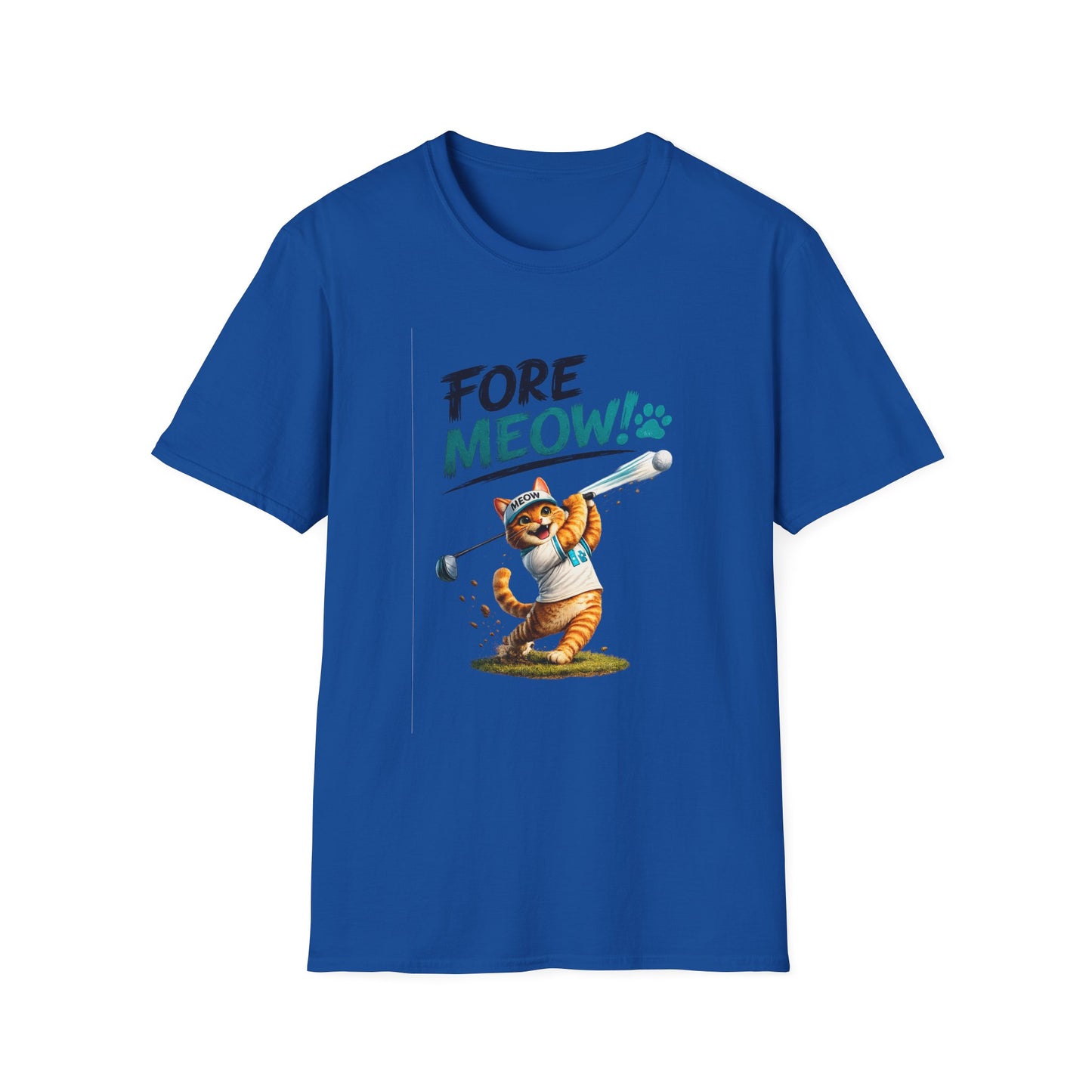 Fore Meow funny cat golf T-shirt – Royal Blue
