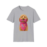 Birthday Dog T-Shirt featuring a happy doodle dog wearing a birthday bandana, ideal pet supplies for dogs.