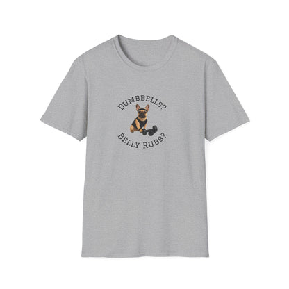 Copy of French Bulldog Dog Lover Workout Tee –“Belly Rubs or Dumbbells?”