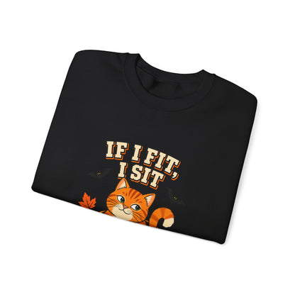 If I Fit, I Sit Halloween Cat Sweatshirt – Pumpkin Cat Crewneck