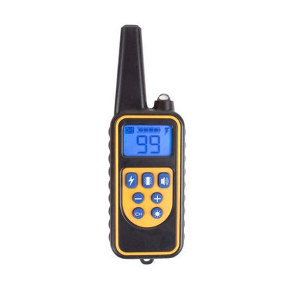 Black and yellow walkie talkie with digital display on a white background