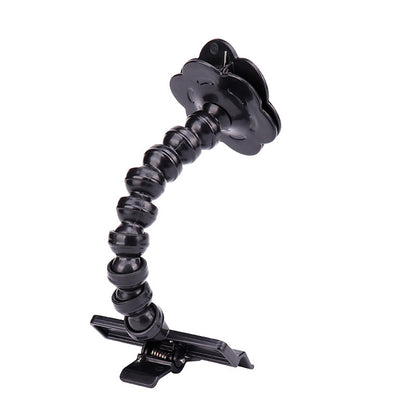 Black flexible tripod mount with clamp on a white background