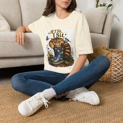 If I Fit... I Sit | Rain Boot Cat Shirt | Funny Gardening Kitty Tee | Cute Cat Lover Gif