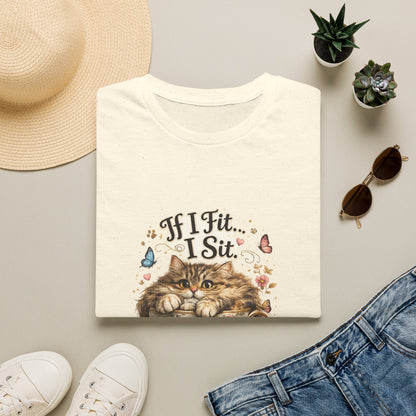 If I Fit... I Sit.™ Coffee Cup Cat Shirt | Funny Coffee Lover Kitty Tee | Cute Cat Lover Gift