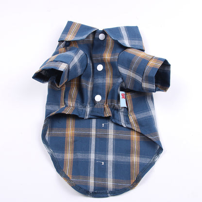 Blue plaid dog shirt on a white background
