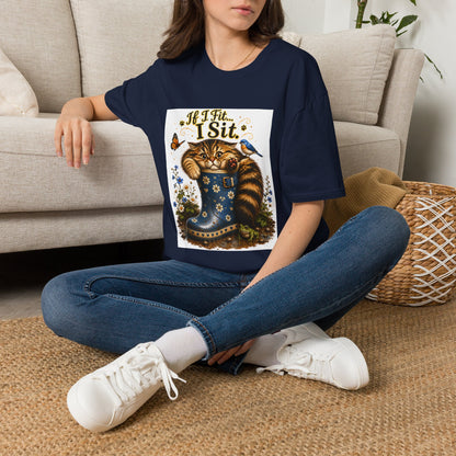 If I Fit... I Sit | Rain Boot Cat Shirt | Funny Gardening Kitty Tee | Cute Cat Lover Gif