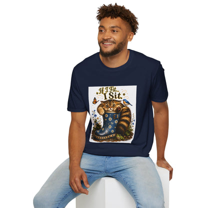 If I Fit... I Sit | Rain Boot Cat Shirt | Funny Gardening Kitty Tee | Cute Cat Lover Gif