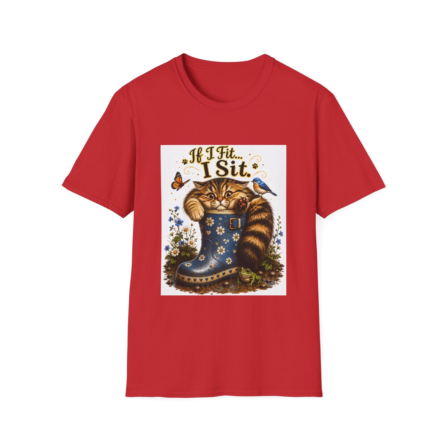 If I Fit... I Sit | Rain Boot Cat Shirt | Funny Gardening Kitty Tee | Cute Cat Lover Gif