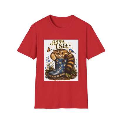 If I Fit... I Sit | Rain Boot Cat Shirt | Funny Gardening Kitty Tee | Cute Cat Lover Gif