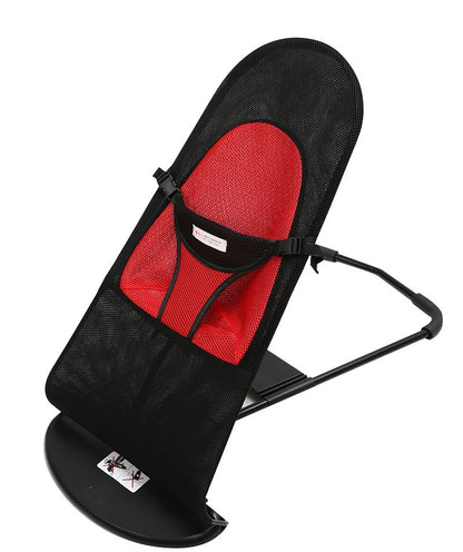 Black and red baby bouncer on a white background