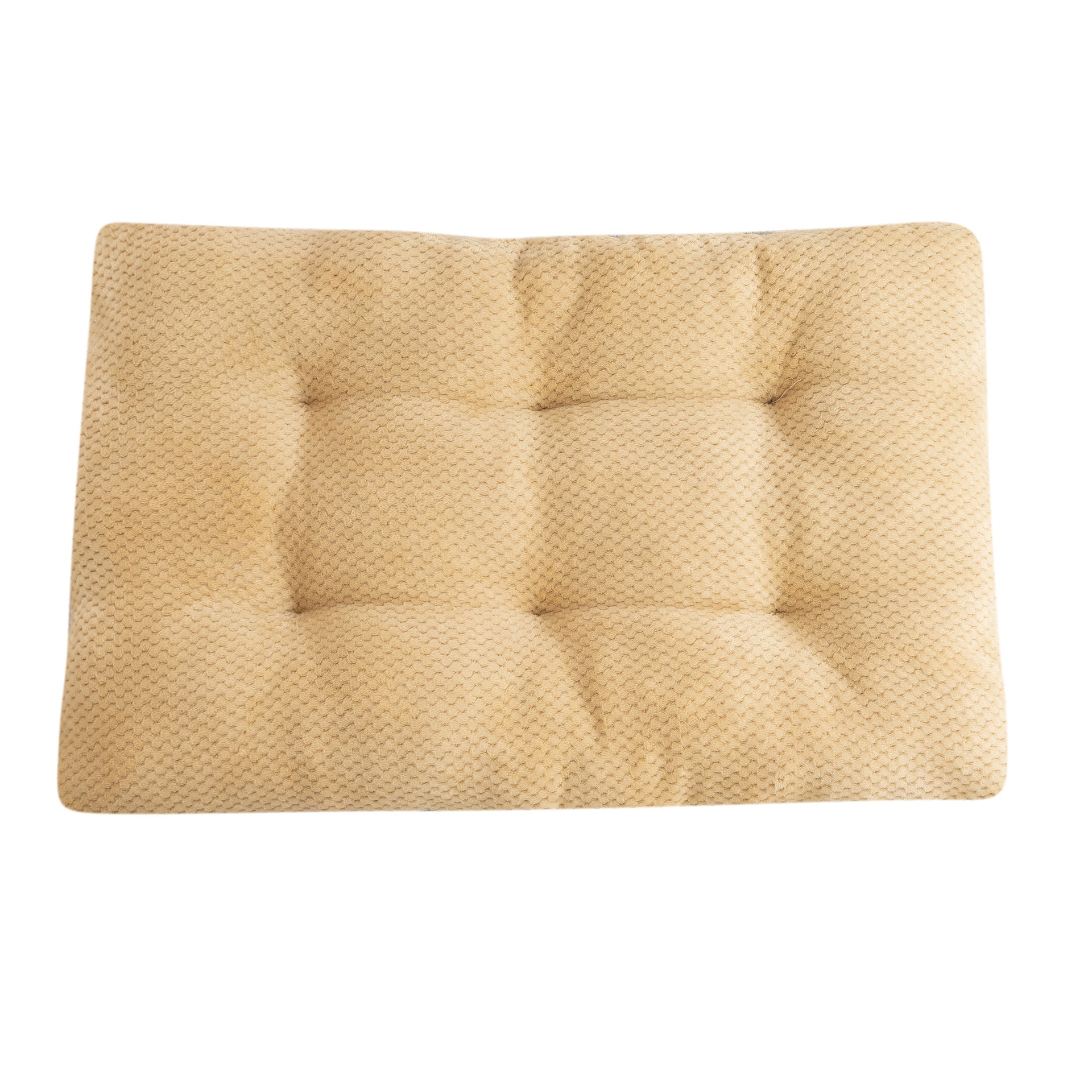 Beige cushion with a textured surface on a white background