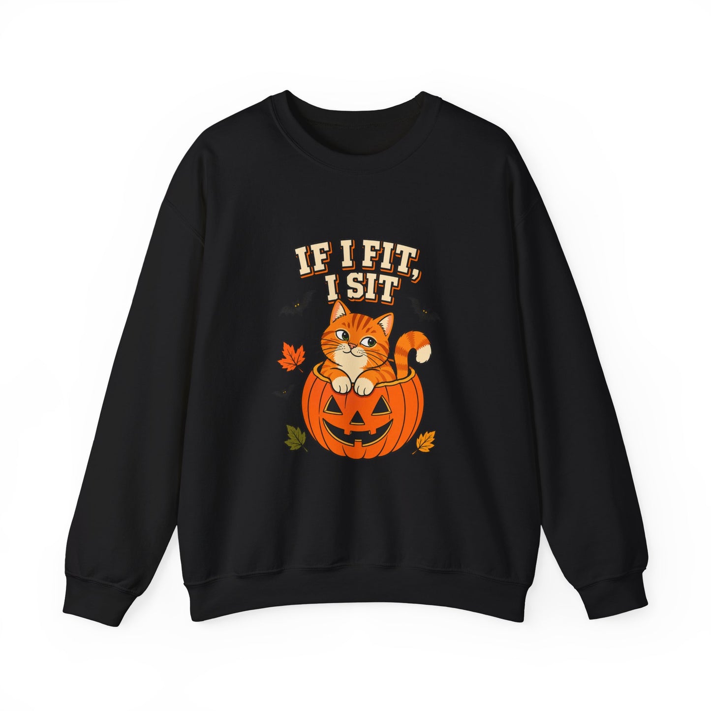 If I Fit, I Sit Halloween Cat Sweatshirt – Pumpkin Cat Crewneck