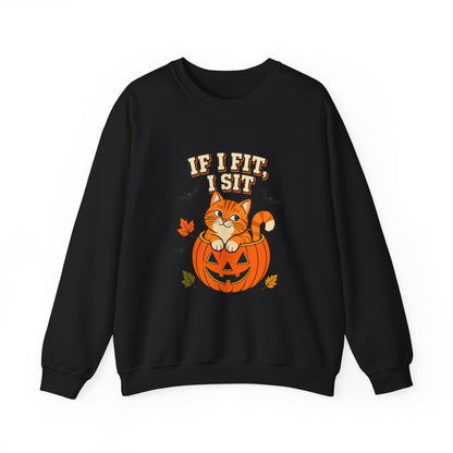 If I Fit, I Sit Halloween Cat Sweatshirt – Pumpkin Cat Crewneck