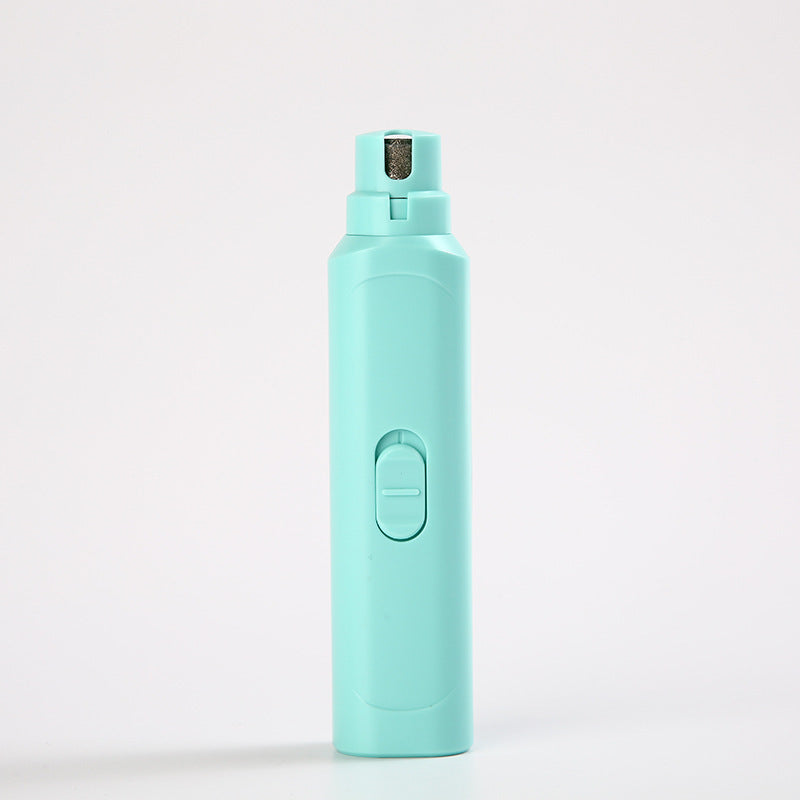 Turquoise handheld device on a light gray background