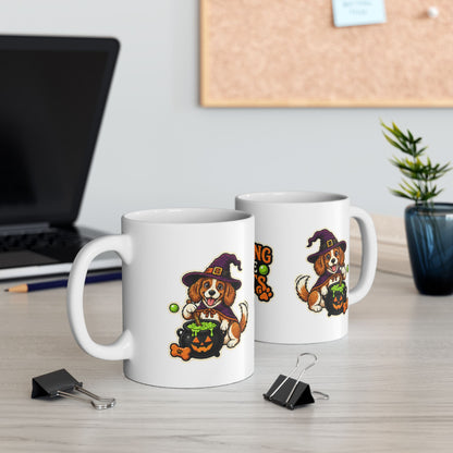 Brewing Up Some Treats Halloween Dog Mug – Witch Puppy Coffee Cupramic Mug, (11oz, 15oz)
