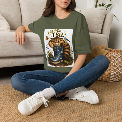 If I Fit... I Sit | Rain Boot Cat Shirt | Funny Gardening Kitty Tee | Cute Cat Lover Gif