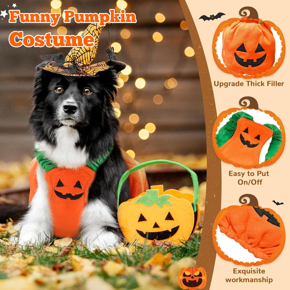 Plush pumpkin Halloween costume for small and medium dogs