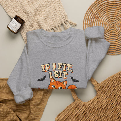 If I Fit, I Sit Halloween Cat Sweatshirt – Pumpkin Cat Crewneck