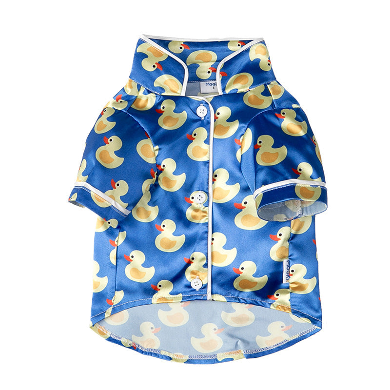 Dog & Cat shirt with rubber duck pattern on a white background