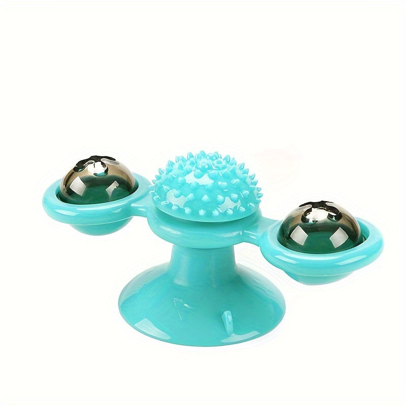 Turquoise fidget spinner with textured and smooth sections on a white background