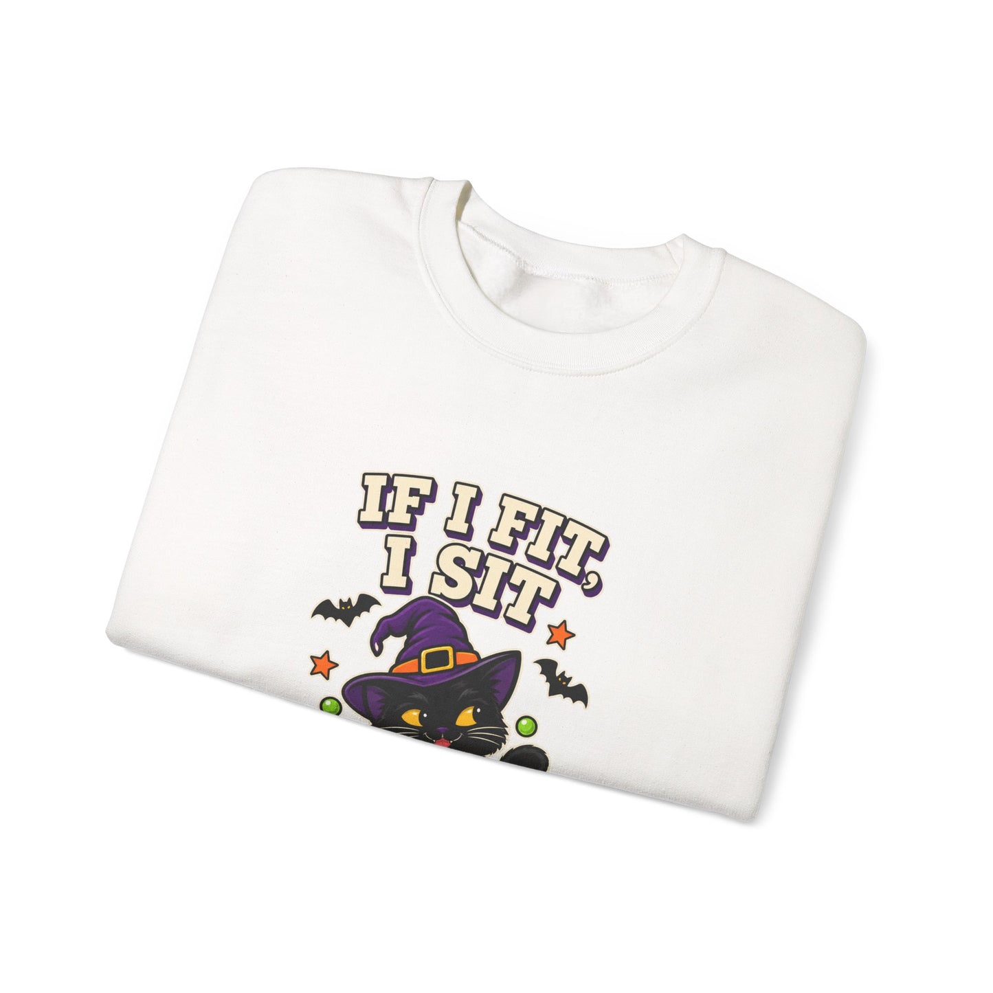 If I Fit, I Sit Witch Cat Halloween Sweatshirt – Cauldron Cat Crewneck