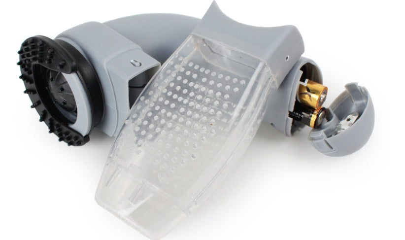 Gray robot with a transparent cover on a white background